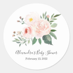 Sticker Rond Élégant Baby shower floral rose