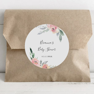 Sticker Rond Élégant Baby shower Floral Rose Blush Favoriser