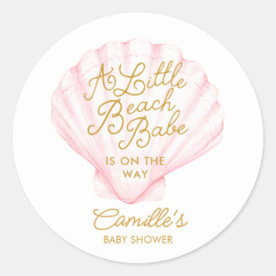 Sticker Rond Elégant Baby shower Pink Little Beach Babe