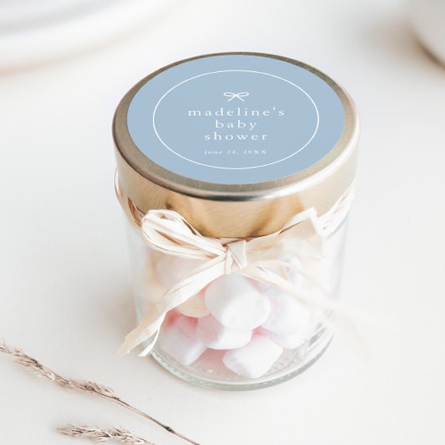 Sticker Rond Elégant Baby shower simple Dusty Blue Boys (Simple bow dusty blue boys baby shower favor or envelope stickers.)