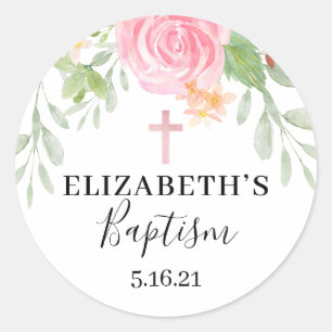 Sticker Rond Élégant Baptême d'aquarelle florale