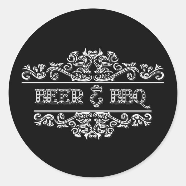 Sticker Rond Élégant barbecue de bière art de mots (Devant)