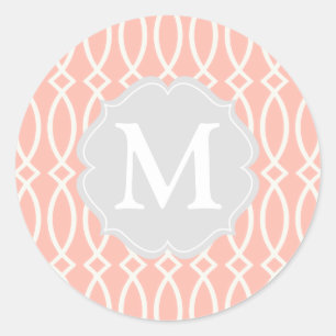 Sticker Rond Elégant bébé rose moderne Trellis Personnalisé