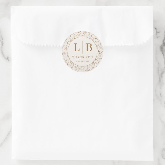 Sticker Rond Elegant Beige Botanical Floral (Sac)