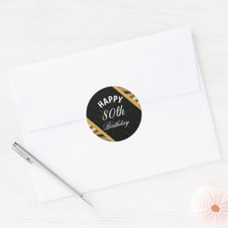 Sticker Rond Elegant Black and Gold 80th Birthday Celebration 