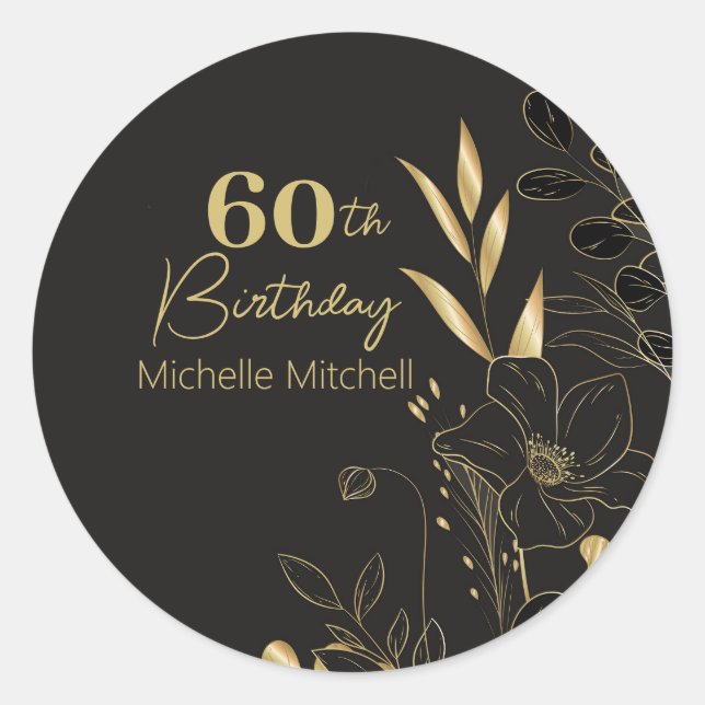 Sticker Rond Elégant Black Gold Custom 60e anniversaire N'impor (Devant)