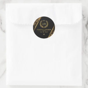 Sticker Rond Elégant Black Gold Laurel Treat Design festif