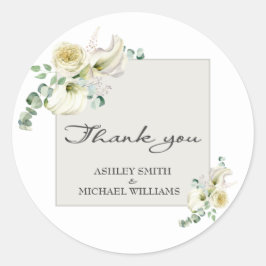 Sticker Rond Elégant blanc Calla Lily & Eucalyptus Mariage
