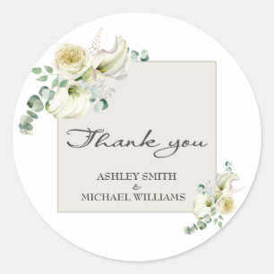 Sticker Rond Elégant blanc Calla Lily & Eucalyptus Mariage