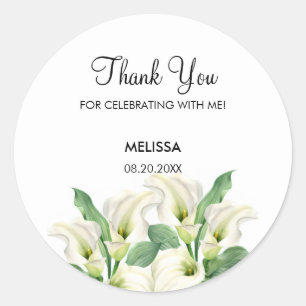 Sticker Rond Elégant Blanc Calla Lily Floral Anniversaire
