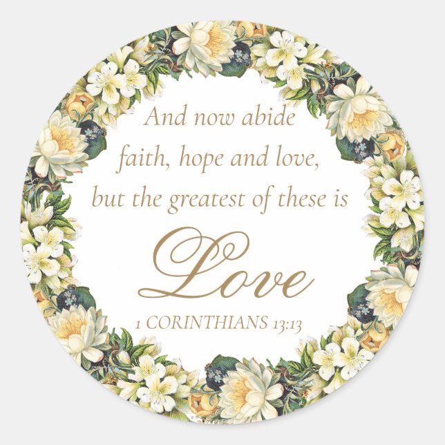 Sticker Rond Élégant blanc floral Bible Verse Mariage chrétien (Devant)