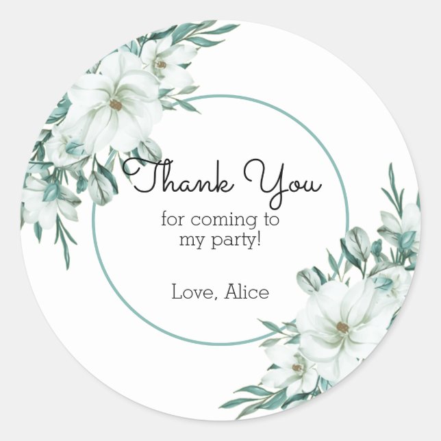 Sticker Rond Elégant blanc Magnolia Verdure Flora Merci (Devant)