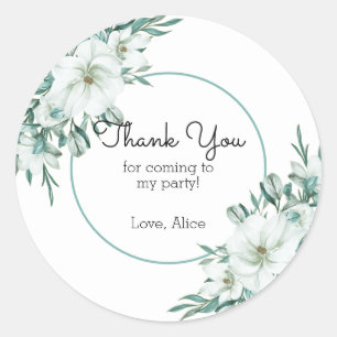 Sticker Rond Elégant blanc Magnolia Verdure Flora Merci