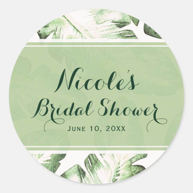 Sticker Rond Elégant Blanc Vert Tropical Plage Feuilles Favoris (Devant)