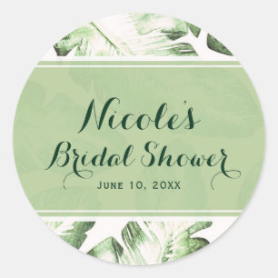 Sticker Rond Elégant Blanc Vert Tropical Plage Feuilles Favoris