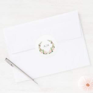Sticker Rond Élégant blason floral aquarelle pour mariage
