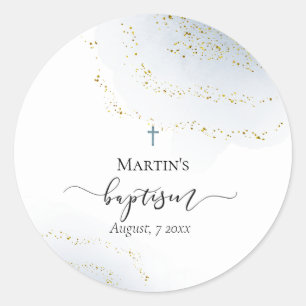 Sticker Rond élégant bleu aquarelle bébé garçon Baptême