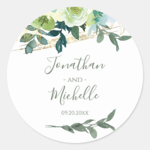 Sticker Rond Elégant bleu blanc or Turquoise Mariage floral