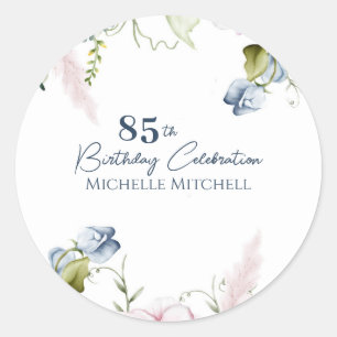 Sticker Rond Elégant bleu bleu rose personnalisé 85e anniversai