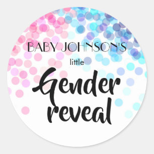 Sticker Rond Elégant bleu et rose confetti bébé sexe révèlent