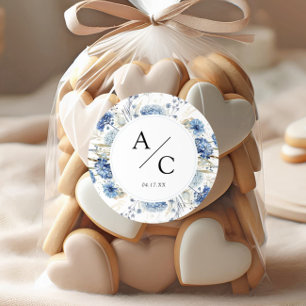 Sticker Rond Elégant bleu Fleur sauvage aquarelle Mariage flora