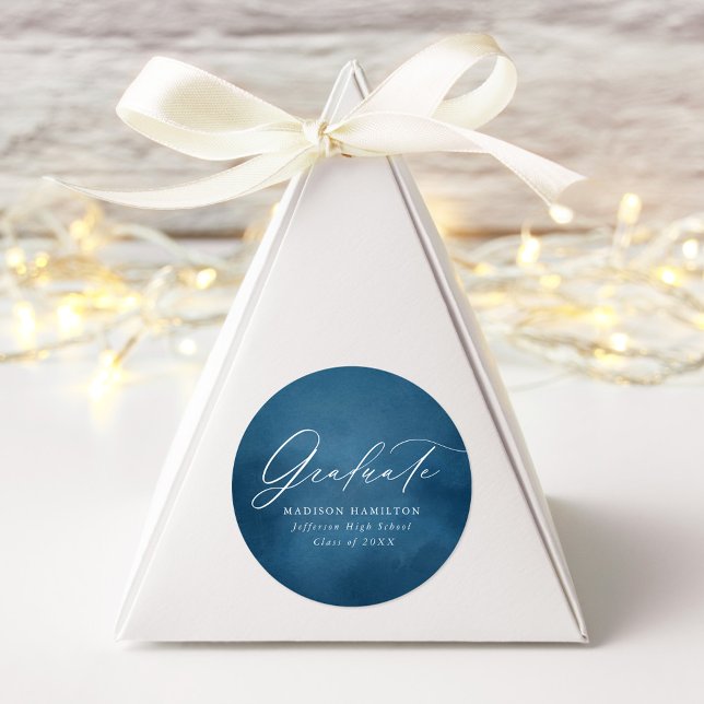 Sticker Rond Elégant bleu foncé aquarelle graduation (Créateur téléchargé)