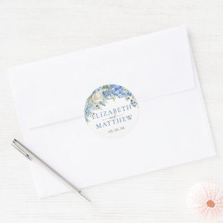 Sticker Rond Elégant bleu Hydrangea Roses blanches Mariage flor