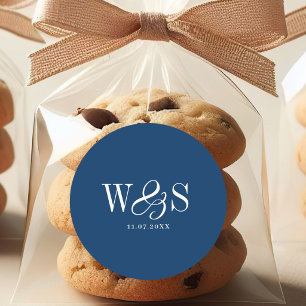 Sticker Rond Elégant bleu marine couple mariage initial