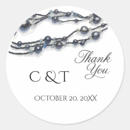Sticker Rond Elégant bleu marine Pearl Aquarelle Mariage modern