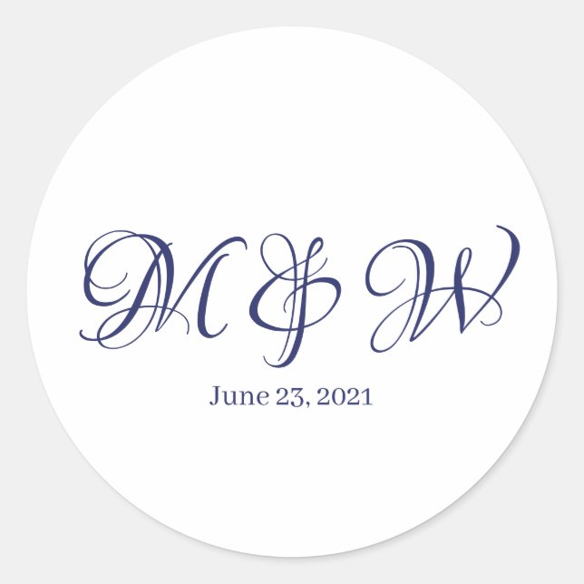 Sticker Rond Elégant bleu marine script personnalisé mariage mo (Devant)