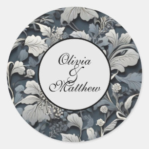 Sticker Rond Elégant bleu poussiéreux argent blanc gris gris fl