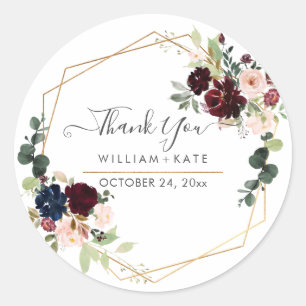 Sticker Rond Elegant Bloom Blush Bourgogne Eucalyptus Merci