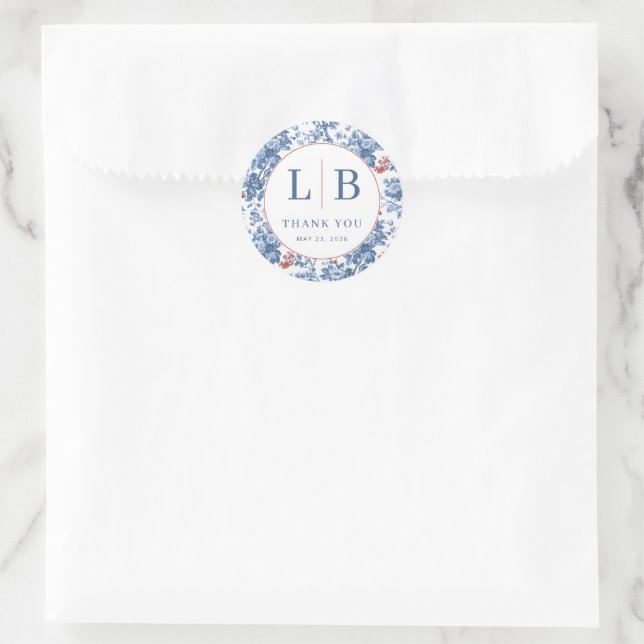 Sticker Rond Elegant Blue Floral (Sac)