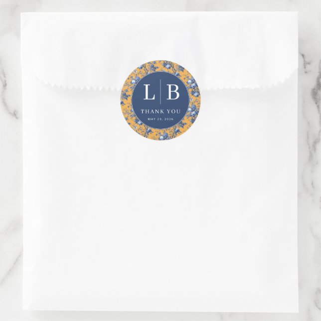 Sticker Rond Elegant Blue Floral Gratitude (Sac)