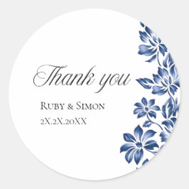 Sticker Rond Elegant Blue Floral Vintage Wedding