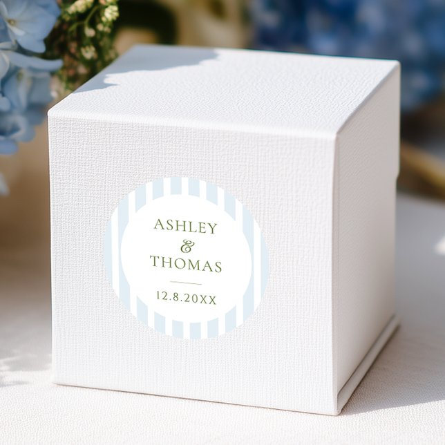 Sticker Rond Elegant Blue Stripes Monogram  (Créateur téléchargé)