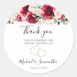 Sticker Rond Élégant Blush et Mariage Rose rouge