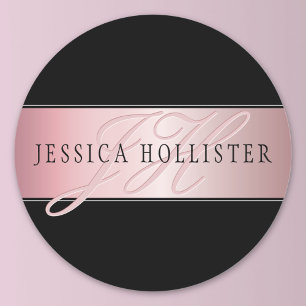 Sticker Rond Elégant Blush Faux Rose Gold   Nom et initiales