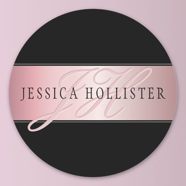 Sticker Rond Elégant Blush Faux Rose Gold | Nom et initiales (Créateur téléchargé)