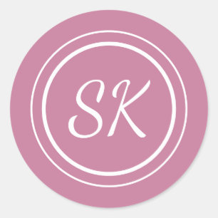 Sticker Rond Élégant Blush Pink Professionnel Monogramme Busine