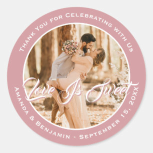 Sticker Rond Élégant Blush rose L'amour est doux Mariage Photo