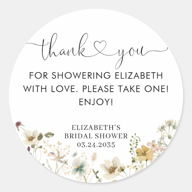 Sticker Rond Elégant Boho Chic Fleur sauvage Floral Merci (Devant)