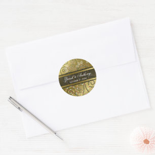 Sticker Rond Élégant Boho Dot Spirales Gold Mariage ethnique