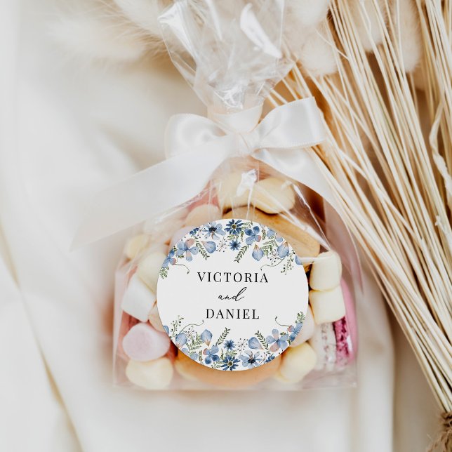 Sticker Rond Elégant Boho Dusty Blue Wedding Faveurs (Créateur téléchargé)