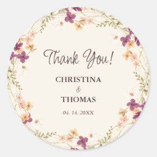 Sticker Rond Elegant Boho Fleur sauvage Mariage