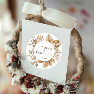 Sticker Rond Elégant Boho Neutre Floral Accents Mariage Faveur