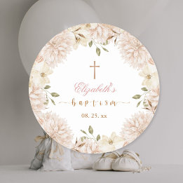 Sticker Rond Élégant Boho rose Baptême floral