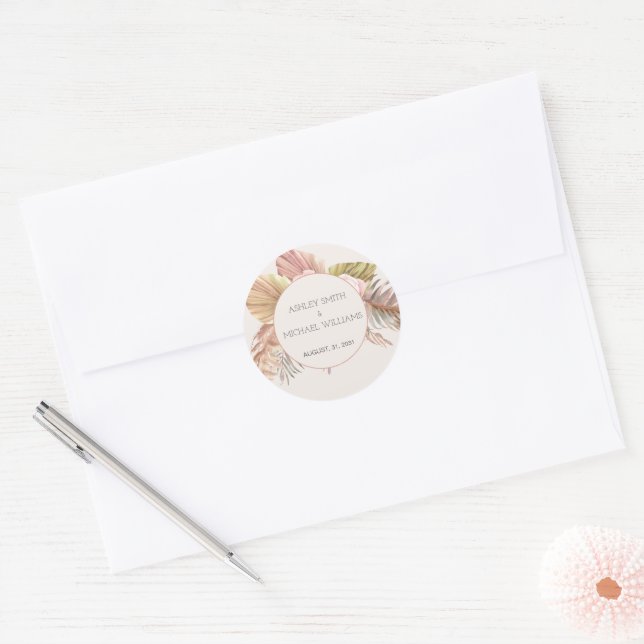 Sticker Rond Elégant Boho Rustique Floral Botaniqe Mariage Clas (Enveloppe)