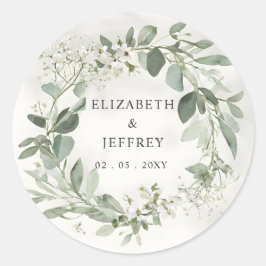 Sticker Rond Elégant Boho verdure Eucalyptus Mariage