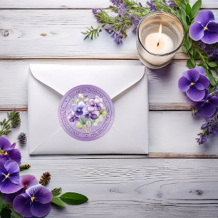 Sticker Rond Élégant Boho Violettes Violettes Floral Adresse de